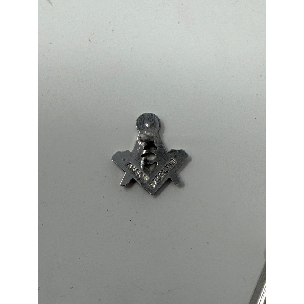 Anson Sterling Silver Masonic Lapel Pin Square Compass Fraternal Tie Tack Chain - Picture 2 of 3